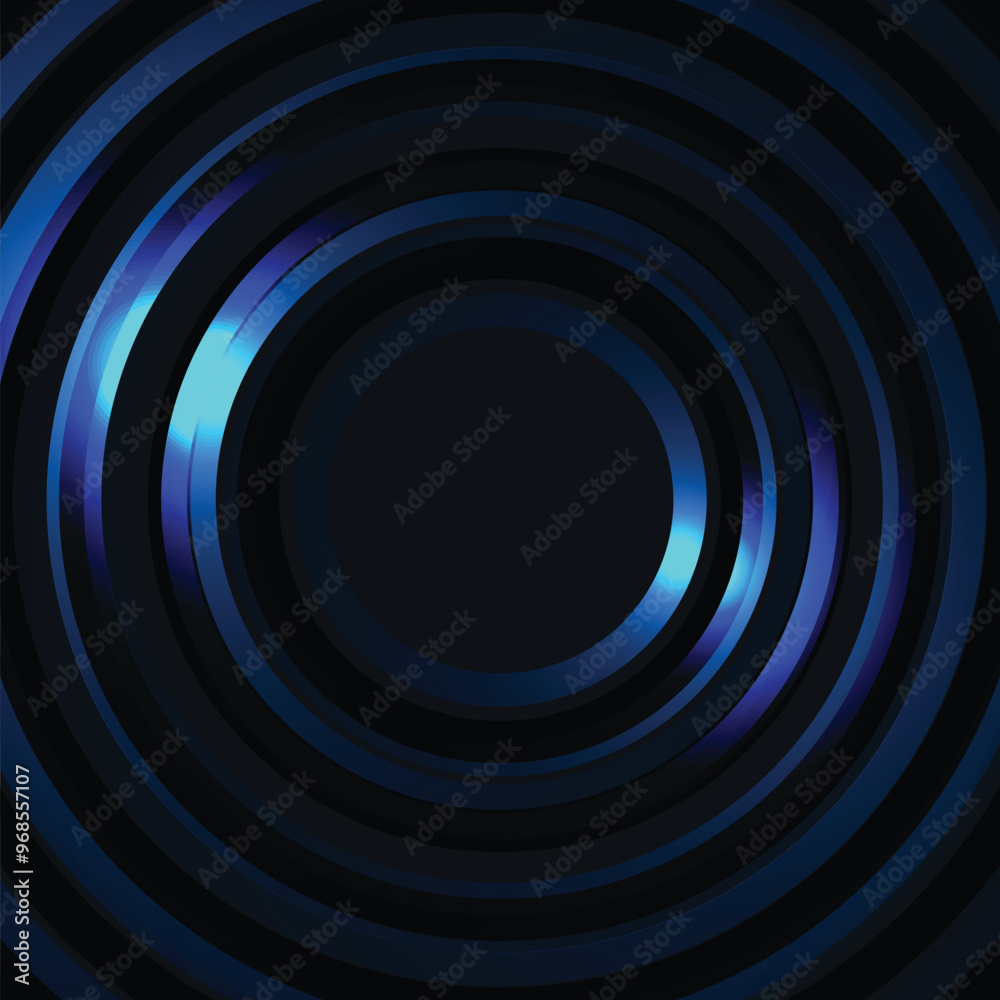 Fototapeta premium Spinning Blue Metal Glowing on Dark Atmosphere Background