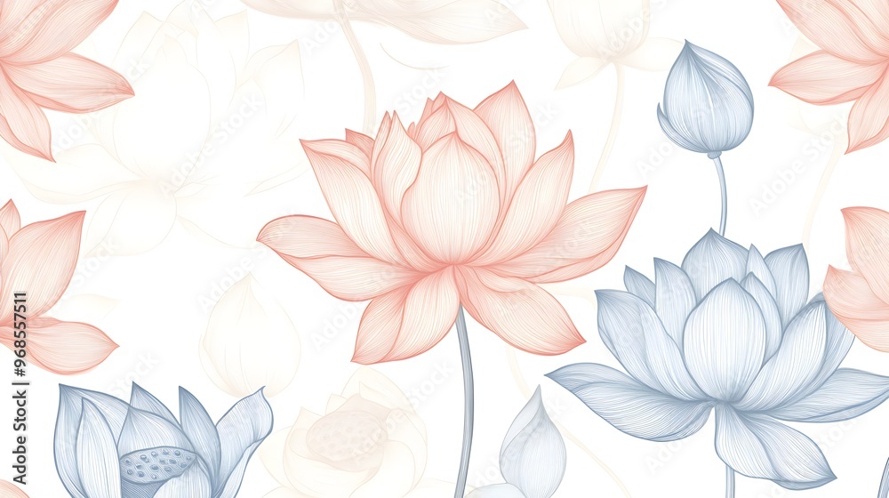 Fototapeta premium Elegant Watercolor Lotus Flower Pattern