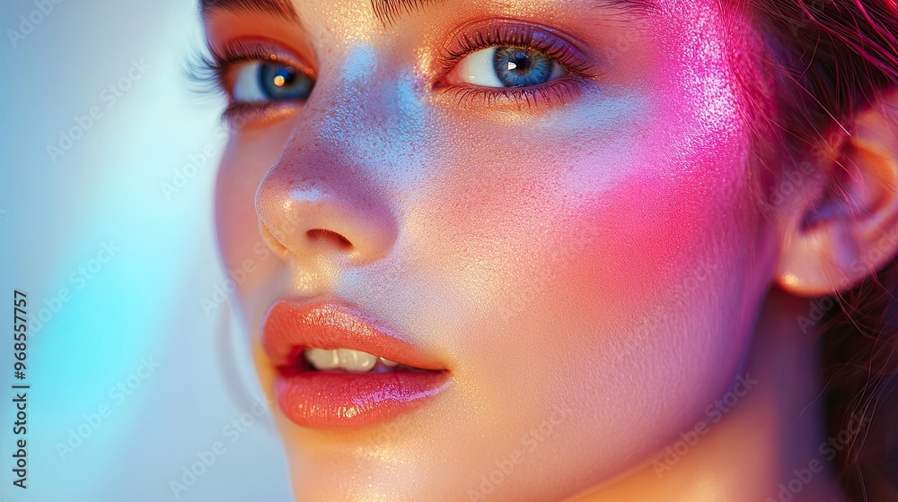 2. A photorealistic image of a glowing model applying moisturizing makeup, with a radiant complexion and soft, dewy skin that captures the essence of beauty and hydration 2. A photorealistic image of a glowing model applying moisturizing makeup, with a radiant complexion and soft, dewy skin that captures the essence of beauty and hydration
