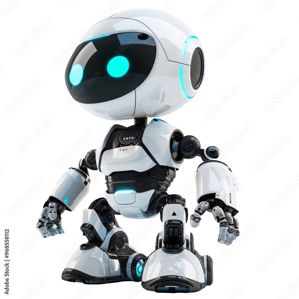 Cute robot isolated on white background. Friendly assistant with artificial intelligence Cute robot isolated on white background. Friendly assistant with artificial intelligence