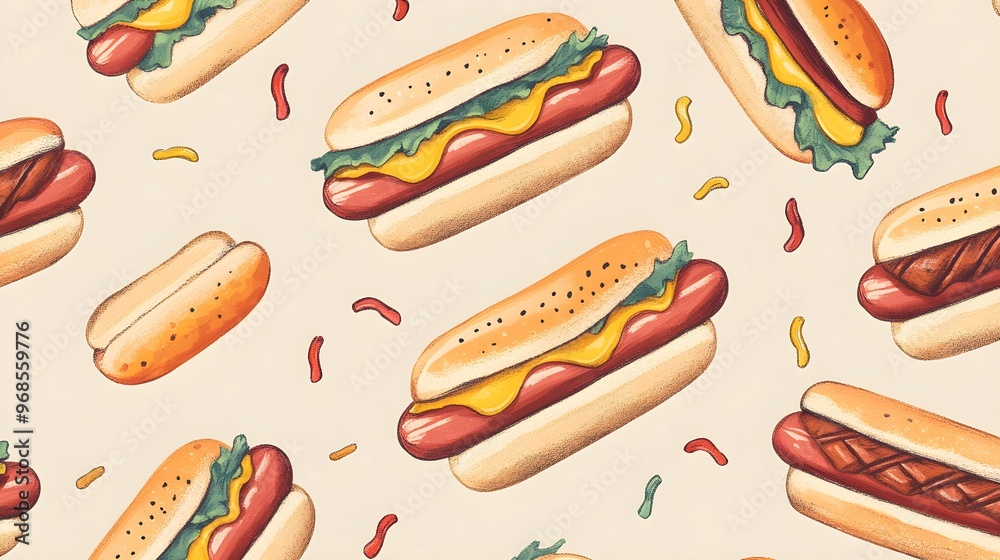 Hot Dog Seamless Pattern Illustration