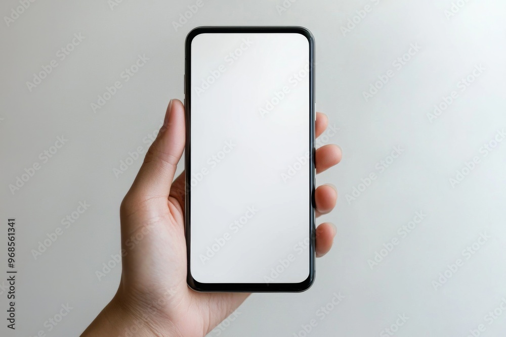 Hand Holding Smartphone Mockup Isolated created with Generative AI Hand Holding Smartphone Mockup Isolated created with Generative AI