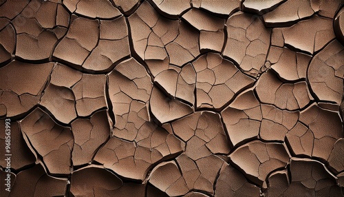 Close-up of cracked earth showcasing textured, dry mud patterns, symbolizing drought, arid conditions, and environmental challenges. photo