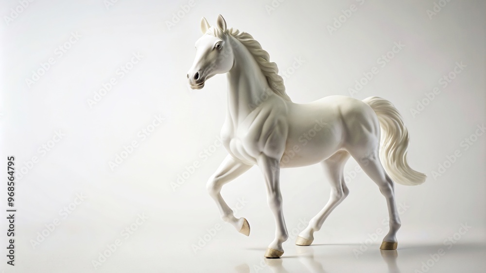 Fototapeta premium animal, isolated, studio shot, pure white, classical, miniature, figurine, equestrian, white, Statuette of a white horse captured in a close up shot and isolated on a white background