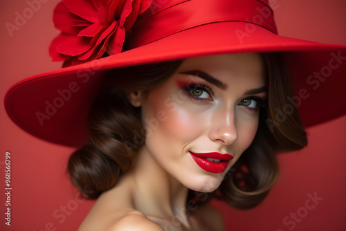 portrait of a woman with a red hat