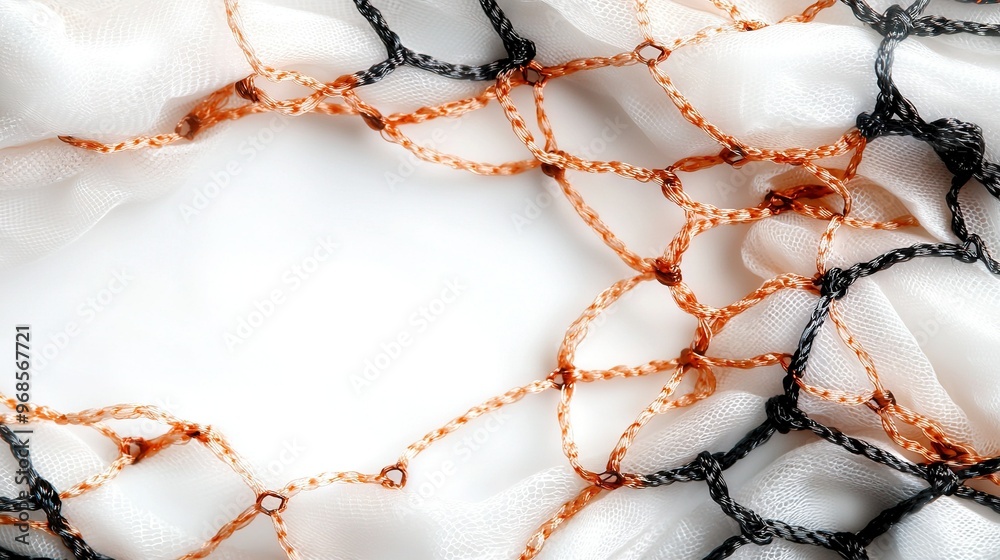 White background | Orange-black beads on edge of white-black net White background | Orange-black beads on edge of white-black net