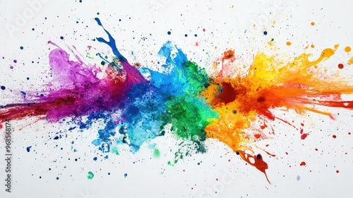 Abstract burst of colorful paint splashes on a white background, perfect for artistic designs with a fun, energetic vibe