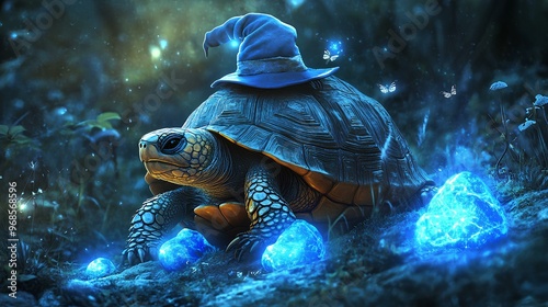 Turtle in a wizard hat photo