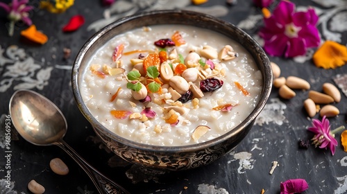 Sheer khurma semiya kheer payasam garnished with dry fruits eaten during eid and other festivals photo