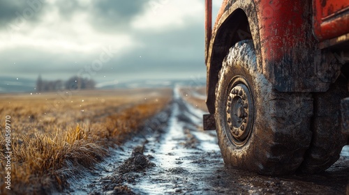 Muddy Tire on a Country Road