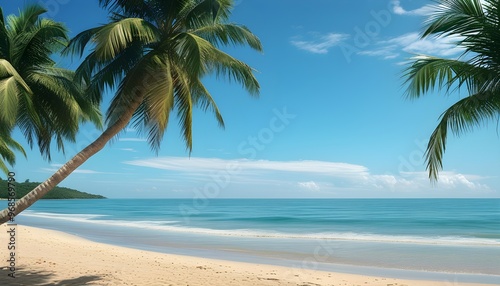 tropical beach scene with palm trees and vibrant summer sea backdrop