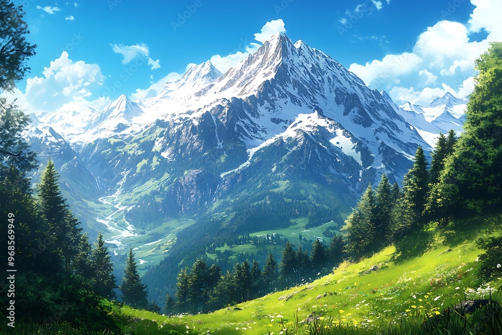 Obraz premium Beautiful mountain landscape at Caucasus mountains colorful painting looks like picture.