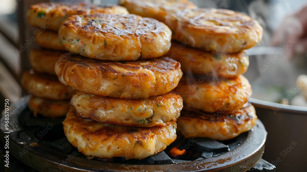 small round minced fish pancakes freshly prepared and ready for sale fast food small round minced fish pancakes freshly prepared and ready for sale fast food