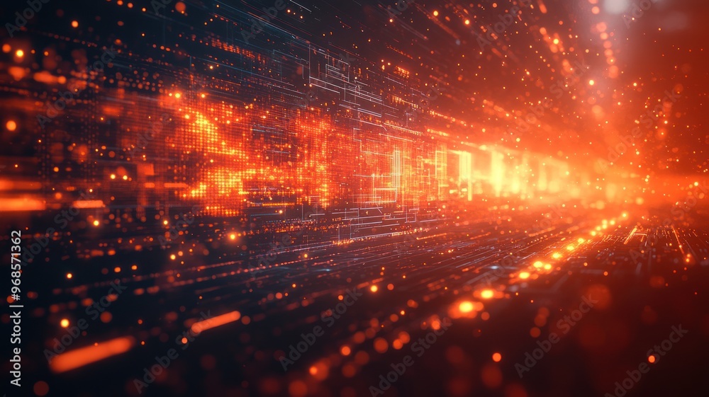 Abstract digital illustration of glowing particles in motion. Abstract digital illustration of glowing particles in motion.