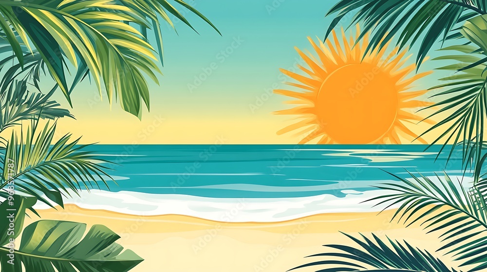 Palm Trees Framing a Sunny Beach Scene Palm Trees Framing a Sunny Beach Scene