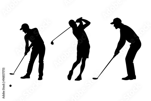 golf boy silhouettes. golfer abstract vector silhouette on white background.