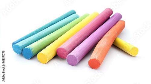 Colorful chalk sticks in an array of bright shades, arranged on a white background, symbolizing fun and creative expression