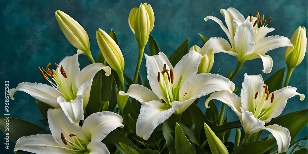Obraz premium White Lily flower Close-Up Views Featuring Stunning Sunshine and Blur Backgrounds