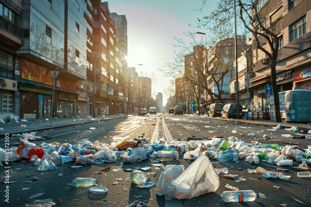 Modern city street full of garbage and human waste. Ecology pollution proper use of resources, sustainable tourism concept
Modern city street full of garbage and human waste. Ecology pollution proper use of resources, sustainable tourism concept