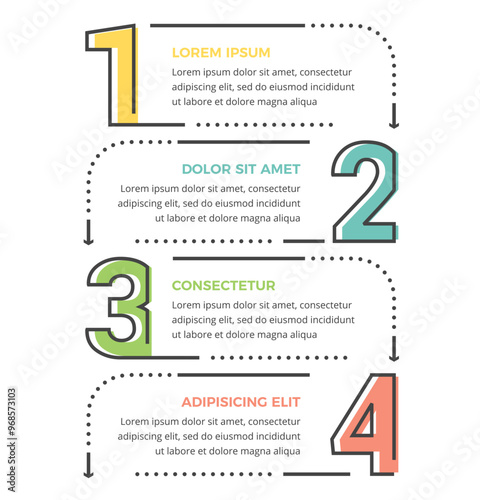 Minimal business infographic design template with four vertically arranged options or steps, process, workflow template, vector eps10 illustration