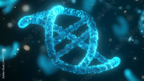 Glowing Blue DNA Helix 3D Rendering Science Background