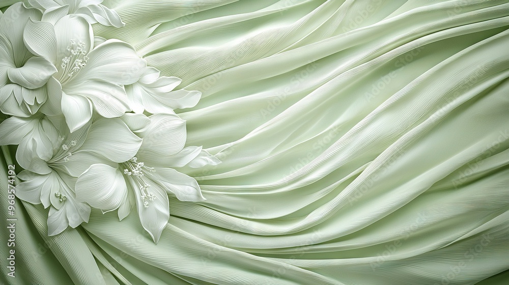 A white flower on green satin A white flower on green satin