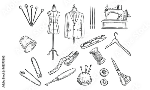sewing equipment handdrawn collection