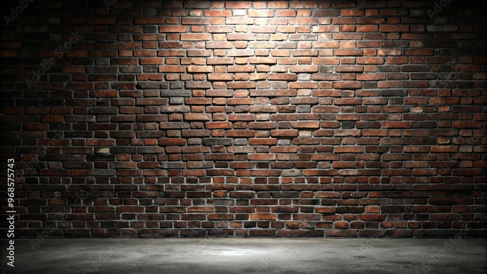Fototapeta premium Dark textured brick basement wall background with unfinished black plaster and no plaster