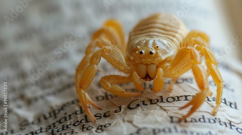 Super macro of pseudoscorpion on the page of book photo