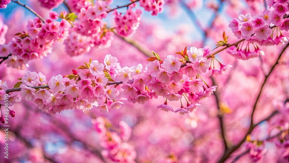 Pink cherry blossom sakura tree with blooming flowers in full bloom during the spring season, full bloom, pink, copy space, sakura, white background, depth of field, tree, cherry blossom Pink cherry blossom sakura tree with blooming flowers in full bloom during the spring season, full bloom, pink, copy space, sakura, white background, depth of field, tree, cherry blossom