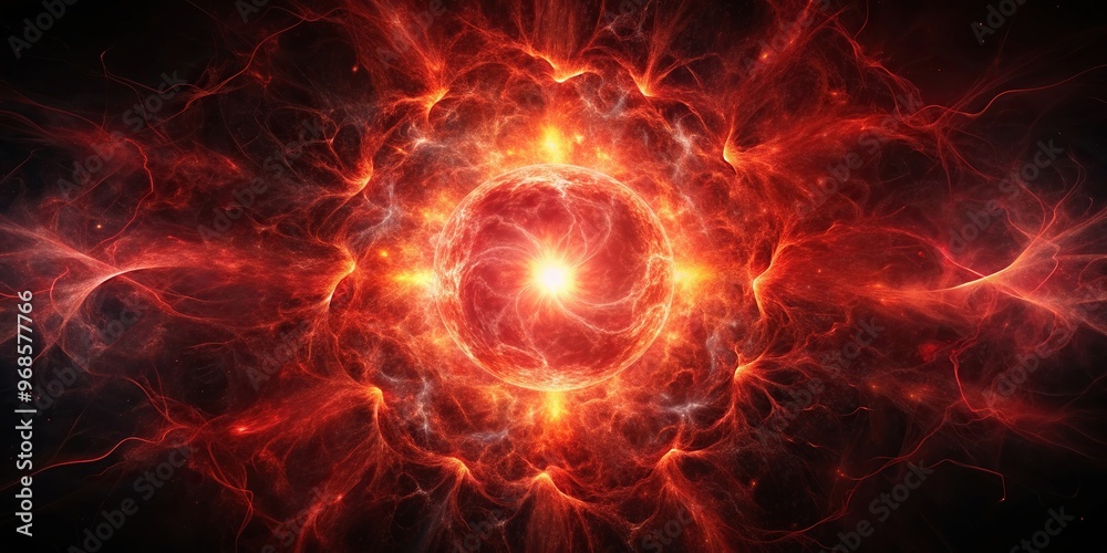 Obraz premium vibrant colors, captivating, intense, vibrant, otherworldly, haunting, supernatural, eerie, red, mysterious, ethereal, symmetrical, Abstract dark background with murky red energy