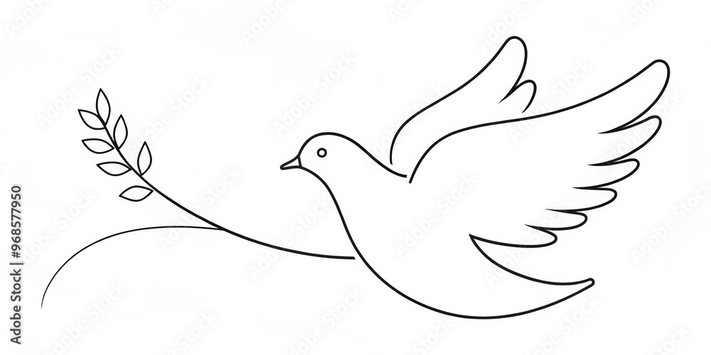 A dove's gentle form cradles an olive branch, a symbol of peace and hope extending tenderly from beak A dove's gentle form cradles an olive branch, a symbol of peace and hope extending tenderly from beak