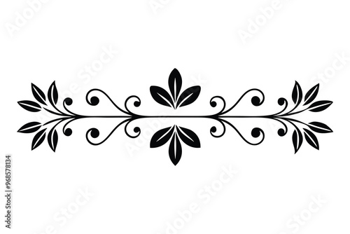 A delicate black and white floral design on a white background, emphasizing the contrast and elegance of the floral elements, flat vector illustration.