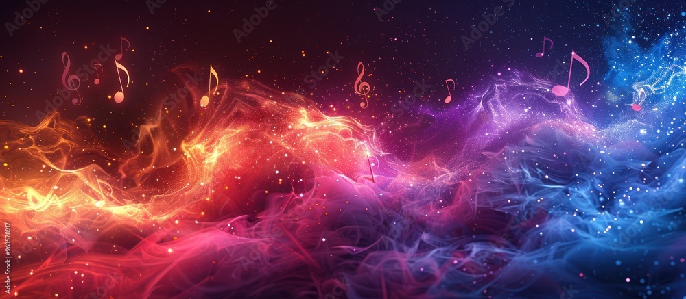 Abstract Music Background with Neon Smoke and Stars
