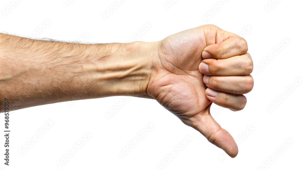 Isolated close-up of hand pressing thumb down Isolated close-up of hand pressing thumb down