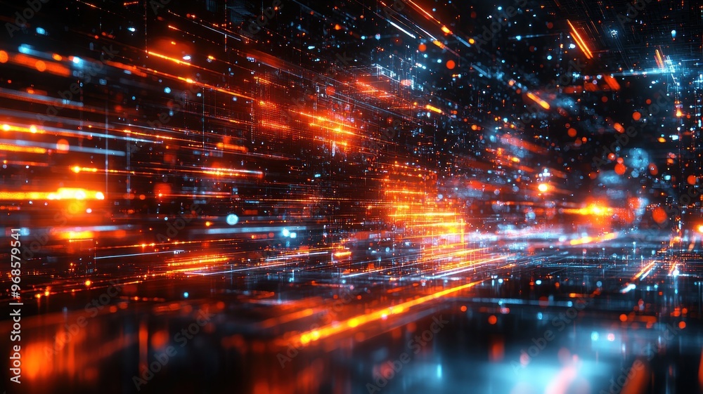 Fototapeta premium Abstract digital background with vibrant light streaks and patterns.