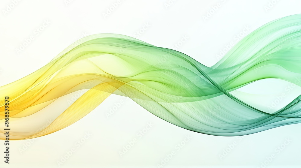 Modern design with abstract, translucent yellow and green waves, softly curving and blending on a smooth background.