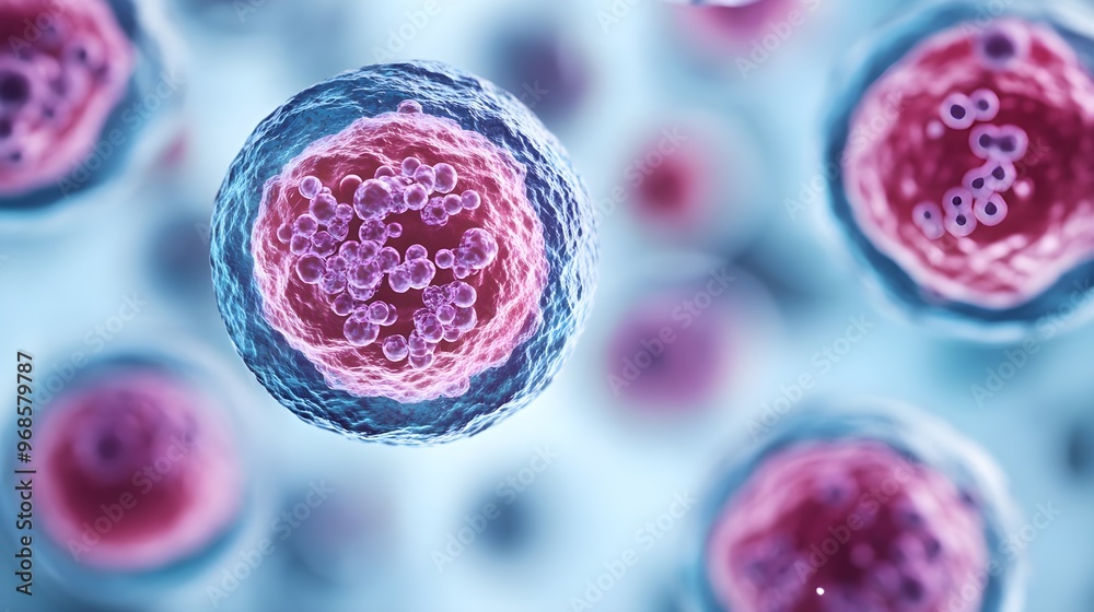 Microscopic Cell Structure, Blue & Pink, Medical Research Microscopic Cell Structure, Blue & Pink, Medical Research