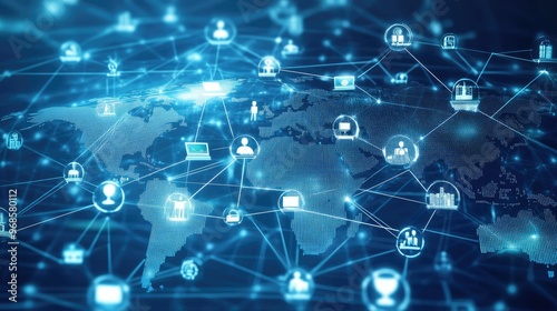 Modern marketing automation software connected to global business networks, representing the evolution of digital marketing strategies.