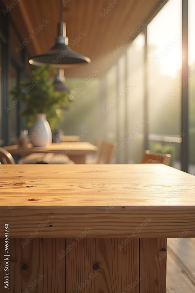 Blank wooden counter table in soft sunlight
Blank wooden counter table in soft sunlight