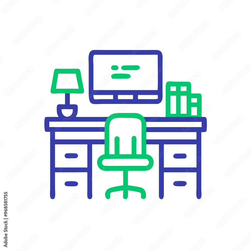Workspace Icon: Desk, Chair, Monitor, Lamp Workspace Icon: Desk, Chair, Monitor, Lamp