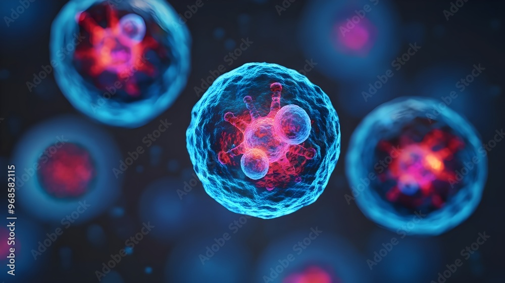 Microscopic View of Cells, Blue and Red, Abstract Background