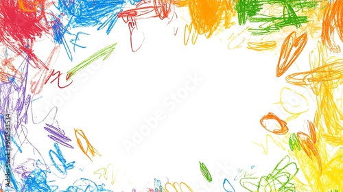 A White Background with a Colorful Crayon Border