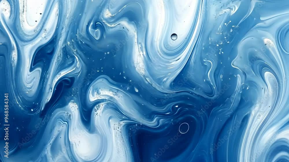 Abstract blue and white marbled art creation in a creative studio setting