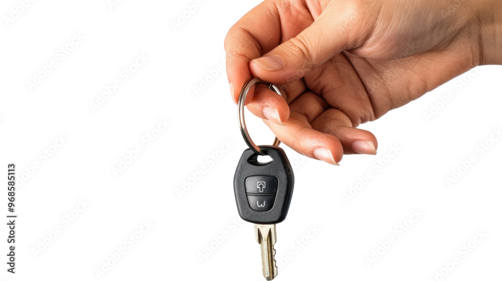 Hand holding car keys on transparent background Hand holding car keys on transparent background