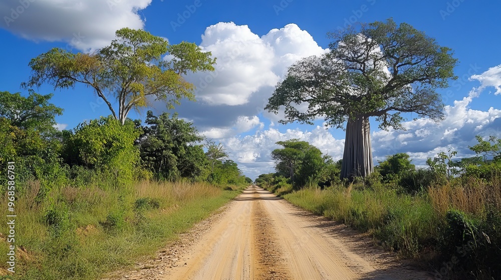 The Baobab Avenue, a famous road lined with baobab trees, located between Morondava and Belo sur Tsiribihina in western Madagascar. The Baobab Avenue, a famous road lined with baobab trees, located between Morondava and Belo sur Tsiribihina in western Madagascar.