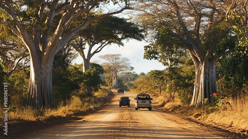 The Baobab Avenue, a famous road lined with baobab trees, located between Morondava and Belo sur Tsiribihina in western Madagascar. photo