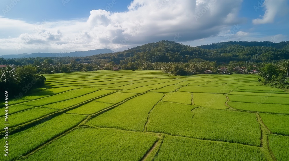 Fototapeta premium A beautiful rice field viewed from the Wat Phuket viewpoint in Thailand.