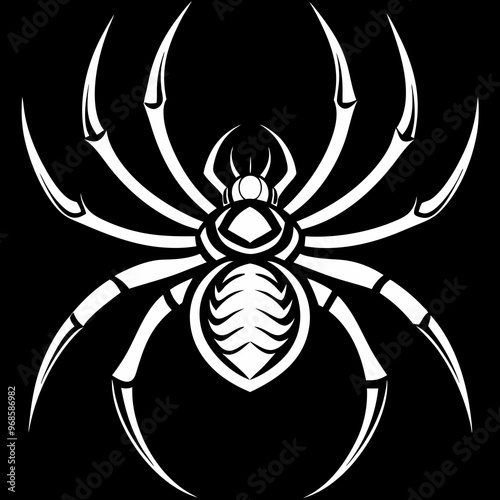 Spider illustration, black and white, spooky Halloween design