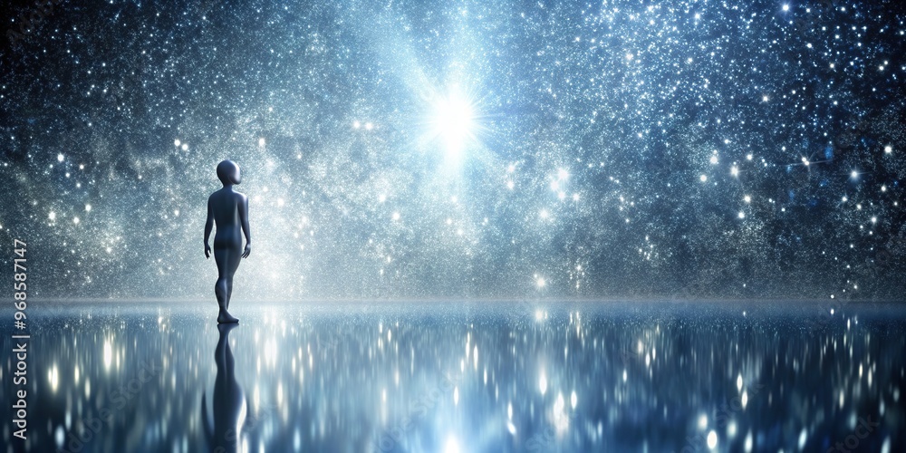 Obraz premium reflection, shiny, pattern, reflective, silverish, abstract, liquid, shiny surface, shiny backdrop, texture, Silver mercury looking background with shiny reflection silhouette